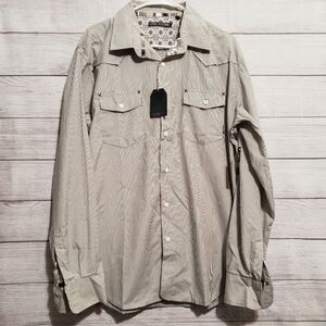 One90One Gray‎ Striped Longsleeve Tab Roll Slim Fit Men's XL